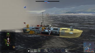 A MTB 1, heavily damaged only surviving because a compartment is not damaged. The whole boat is in black, the compartment is barely yellow